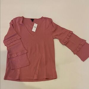Ann Taylor Pink Ruffle Sleeve V-Neck Blouse